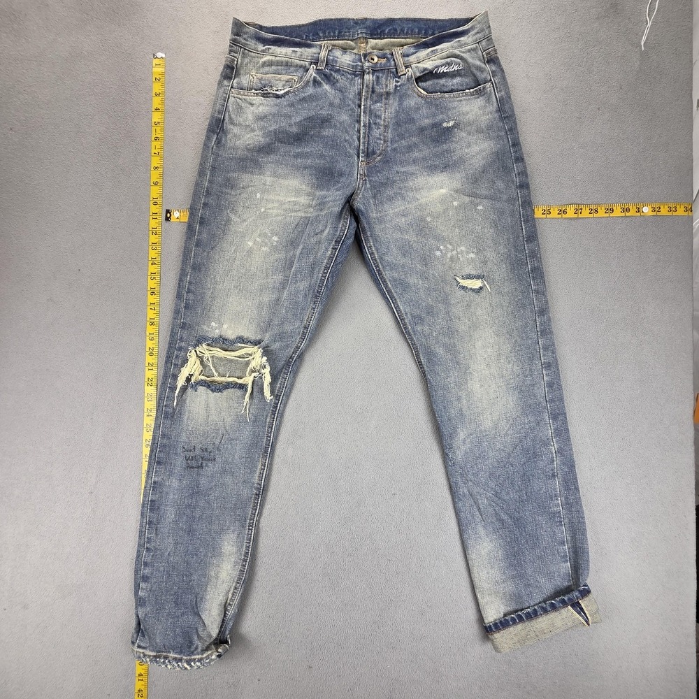 Selvedge Jeans Mens Blue Madness Tapered Button Fly Thrashed Fits‎ 32x30